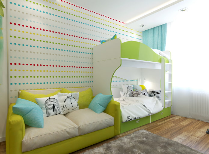 diseño de dormitorio para tres niños de diferentes edades.