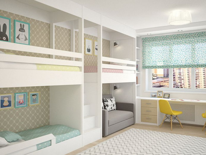 diseño de habitación para tres niños de diferentes sexos