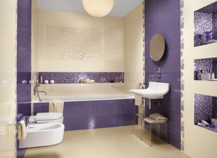 baño morado y beige