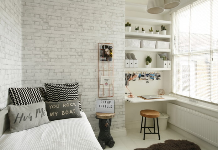 habitación gris y blanca para escolares