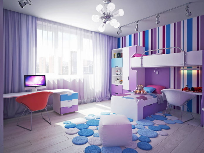 Habitación azul violeta para niños