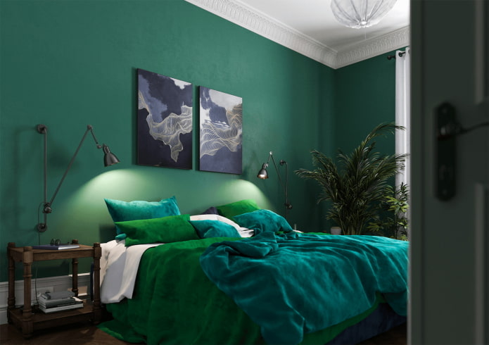 decorando el dormitorio en colores verdes