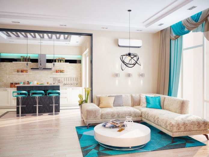 panloob na sala sa turquoise beige shade