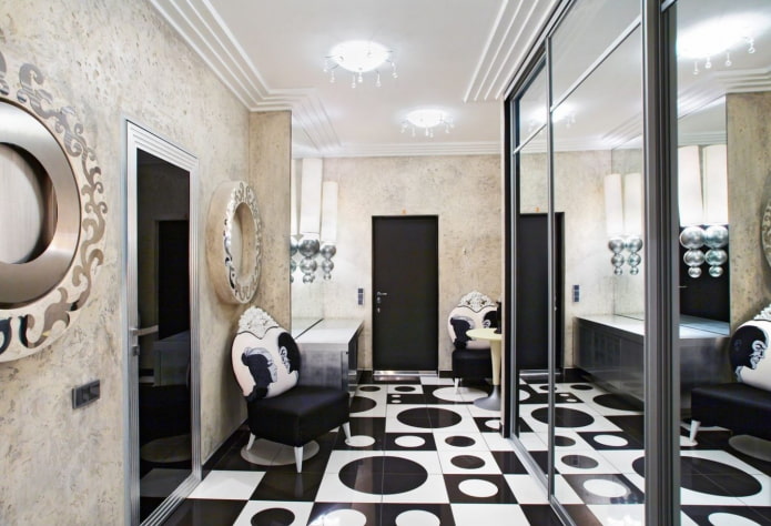 Pasillo blanco y negro en estilo art deco