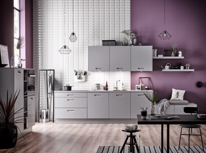 diseño de cocina en tonos gris-violeta