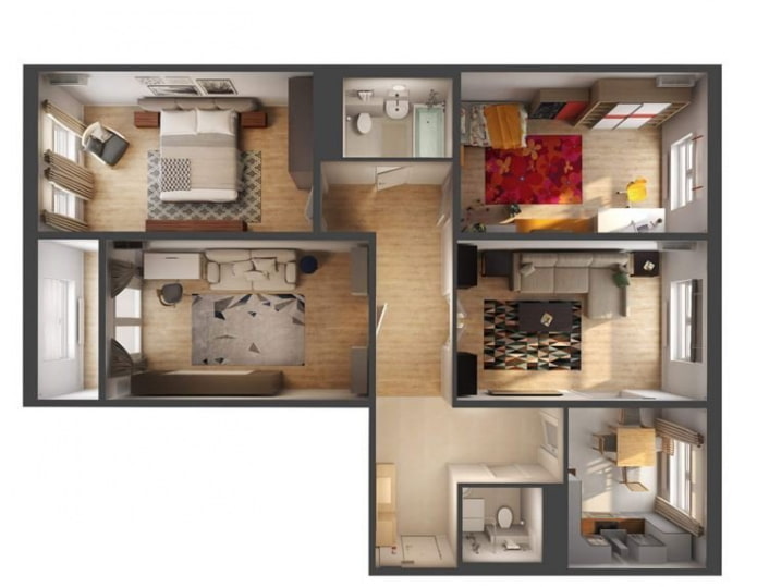 layout ng isang 4 na silid na apartment