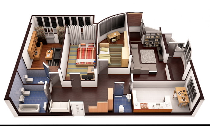 layout ng isang 4 na silid na apartment