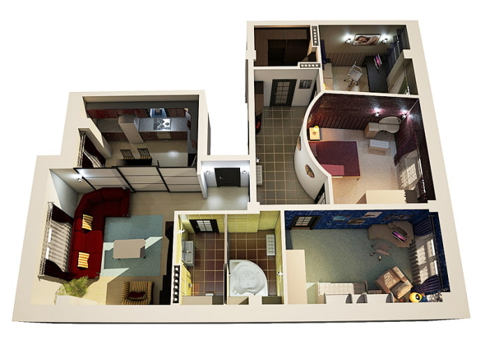 layout ng isang 4 na silid na apartment