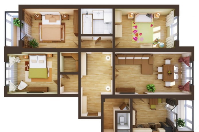 layout ng isang 4 na silid na apartment