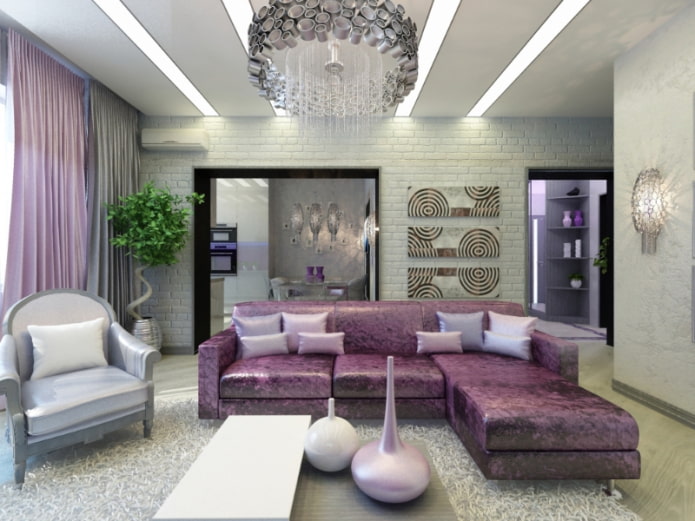 diseño de interiores en tonos gris-violeta