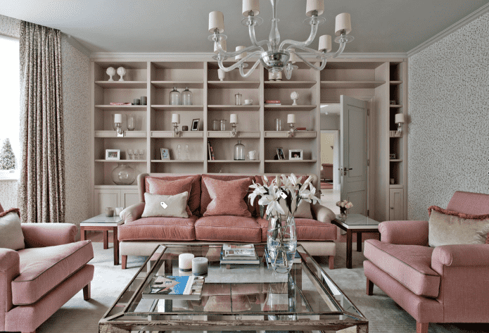 diseño de interiores en colores rosa y gris