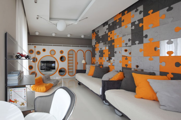 diseño de interiores en colores gris-naranja