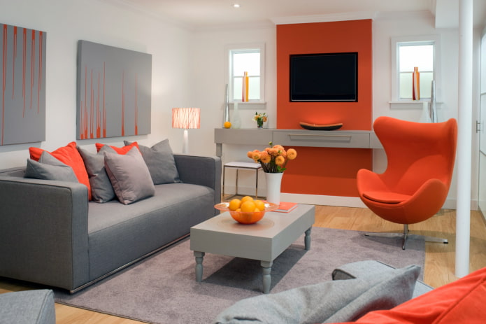 diseño de interiores en colores gris-naranja