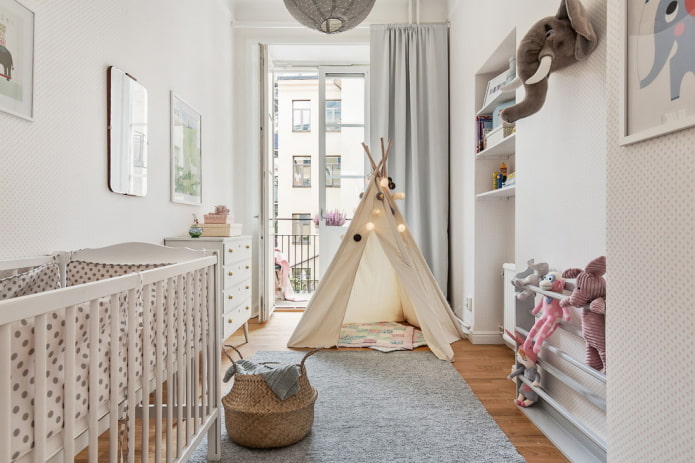 loob ng isang nursery para sa isang batang lalaki sa isang nordic style