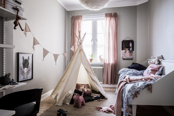 interior de una guardería para niña en estilo nórdico