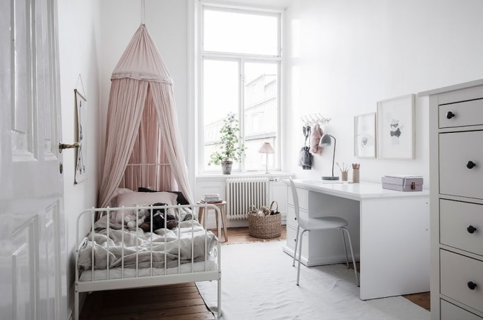 loob ng isang nursery para sa isang batang babae sa isang nordic style