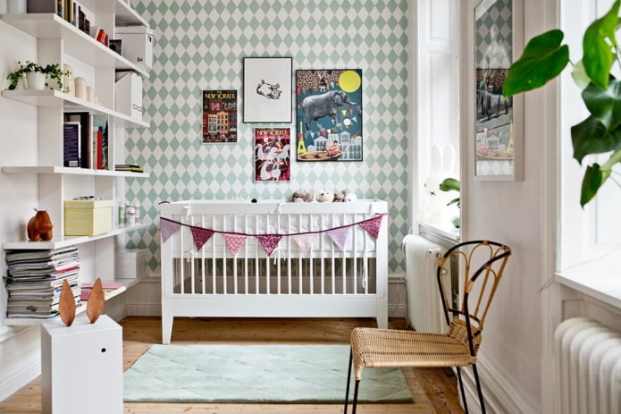 loob ng isang nursery para sa isang bagong panganak sa isang nordic style