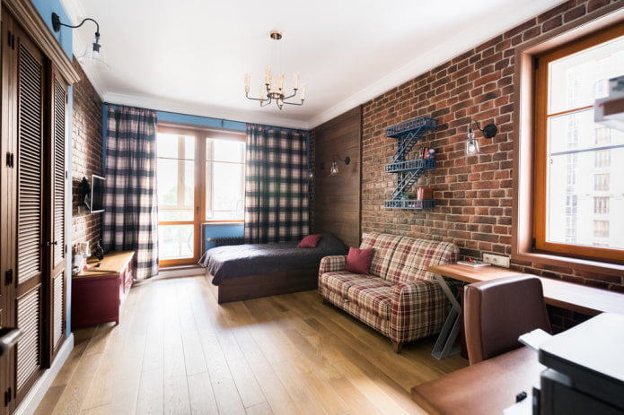 interior de la habitación de un adolescente en un estilo loft