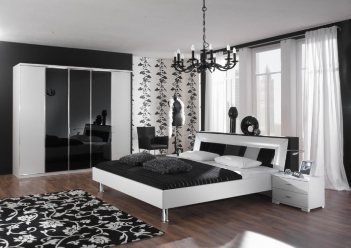 muebles en el interior del dormitorio en blanco y negro