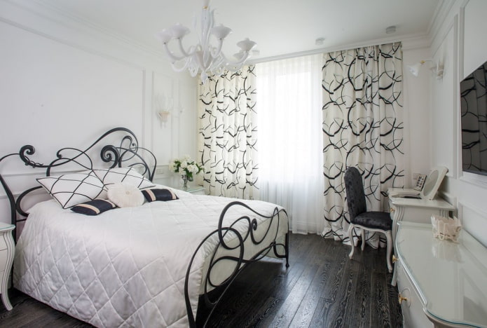 muebles en el interior del dormitorio en blanco y negro