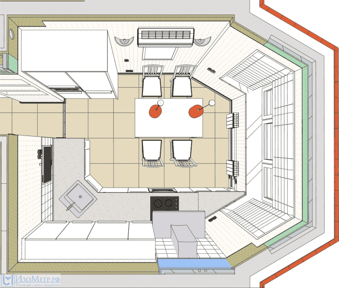 layout ng kusina na may bay window