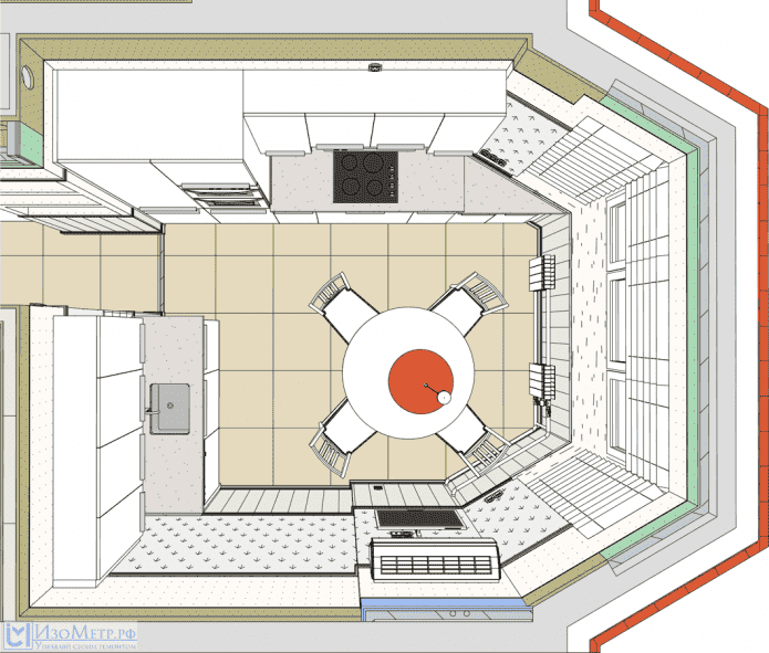 layout ng kusina na may bay window