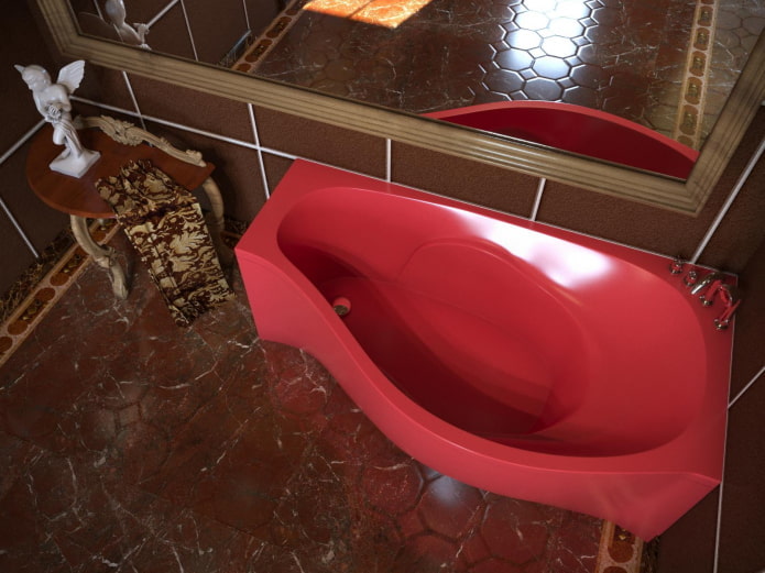 Bañera de esquina roja