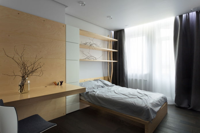 dormitorio en el estilo del eco-minimalismo