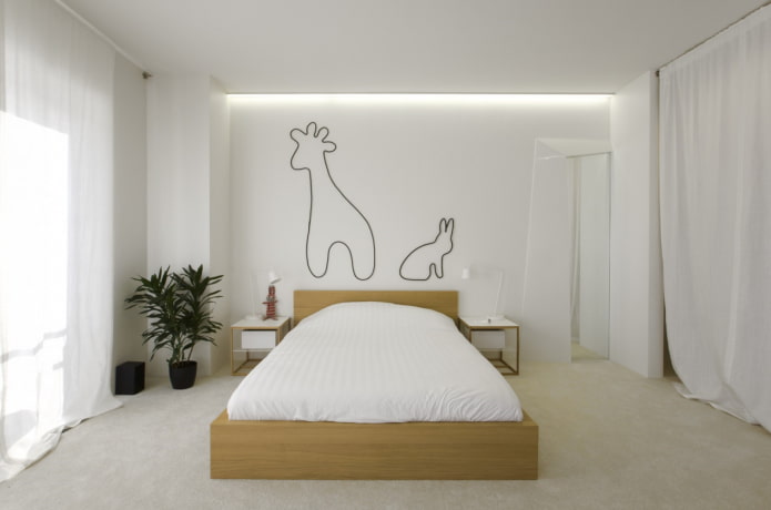 decoración en el interior del dormitorio en un estilo minimalista