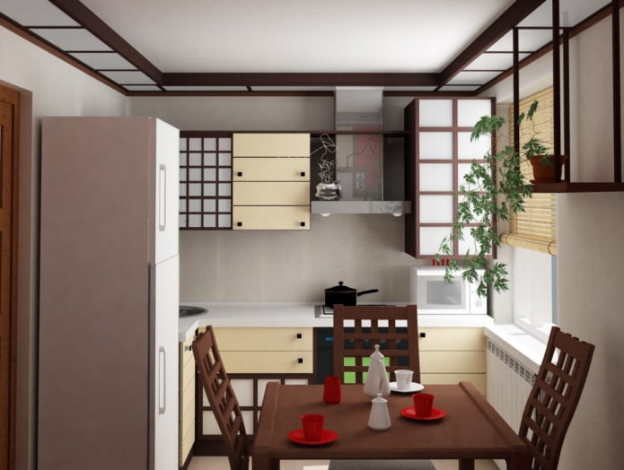 interior de la cocina en estilo japonés