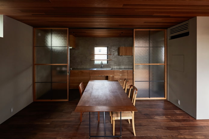 Diseño de interiores de cocina en estilo japonés.