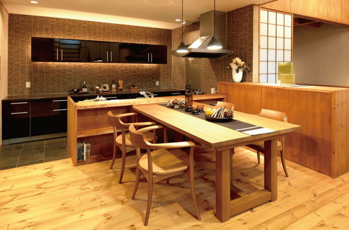 interior de la cocina en estilo japonés