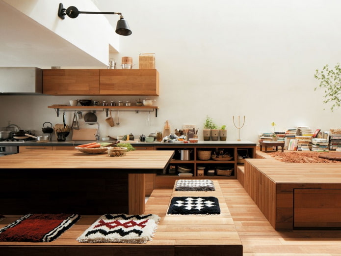 Diseño de interiores de cocina en estilo japonés.