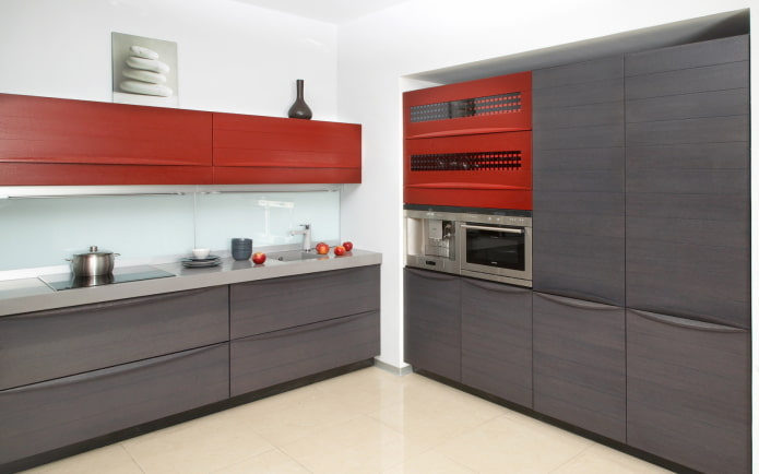 interior de cocina roja en el estilo del minimalismo