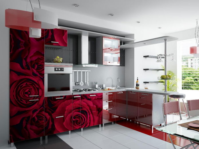 interior de cocina rojo en estilo moderno