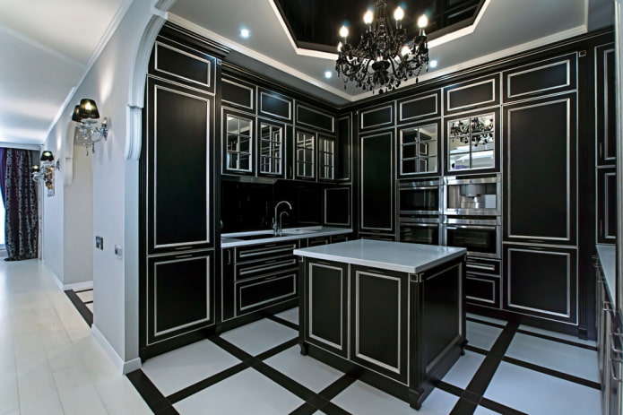 cocina en tonos negros en estilo art deco