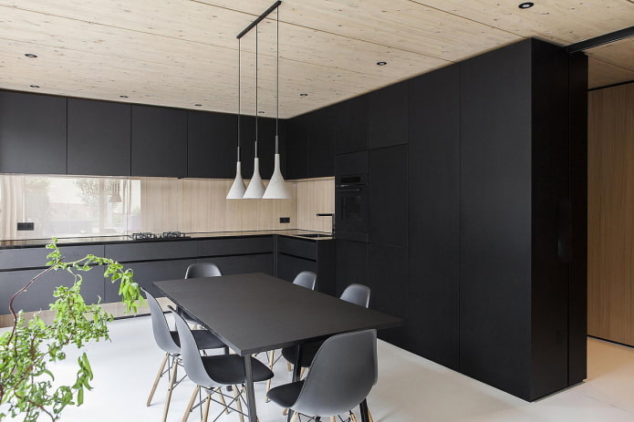 cocina en tonos negros al estilo del minimalismo