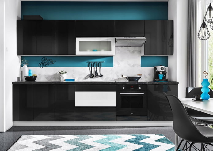 cocina negra y azul