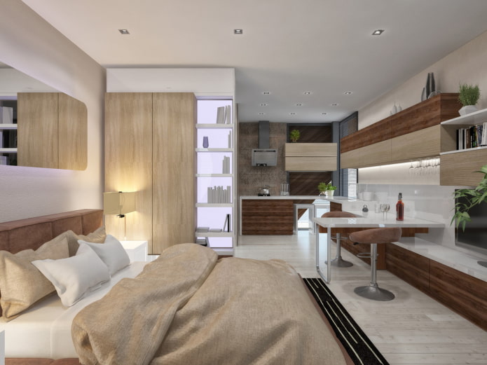 diseño de interiores cocina-dormitorio