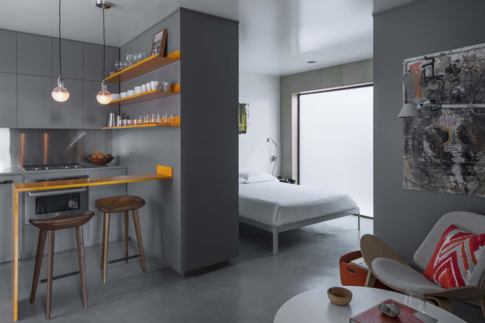 diseño de interiores cocina-dormitorio