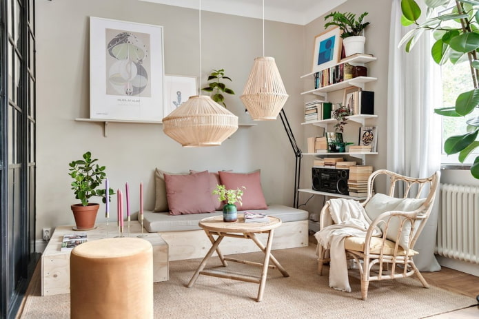 muebles en el interior de la sala de estar en estilo nórdico