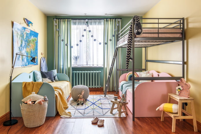 muebles en el interior del dormitorio para niños de diferentes sexos