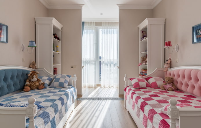 muebles en el interior del dormitorio para niños de diferentes sexos