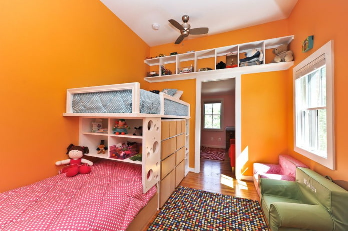 muebles en el interior del dormitorio para niños de diferentes sexos