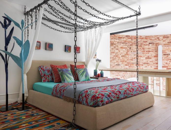 dormitorio de estilo fusión con elementos de loft