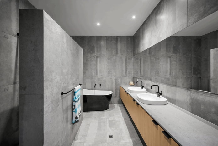 Interior de baño gris en el estilo del minimalismo.