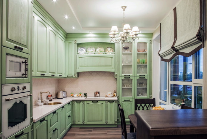 diseño de cocina en colores verde pálido