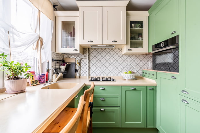 cocina en colores verde claro