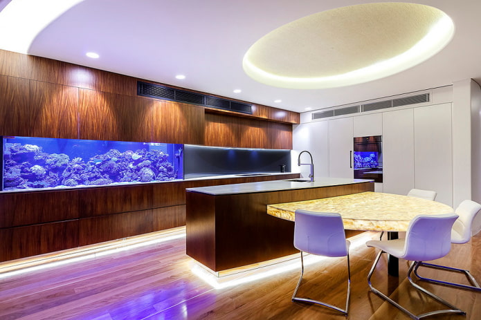 interior de cocina con acuario