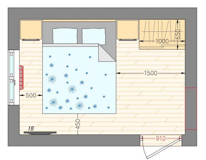 distribución del dormitorio 9 sq.